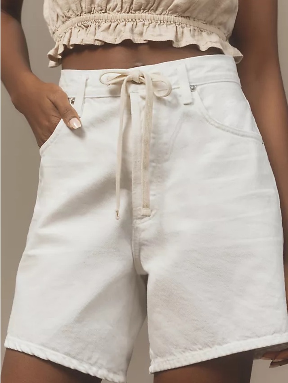 Citizens Of Humanity Brynn Off-White Drawstring Denim Shorts
